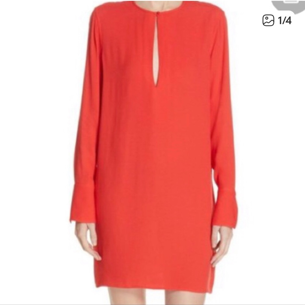 Equipment Femme Bonnie Coral Long Sleeve Keyhole Shift Dress